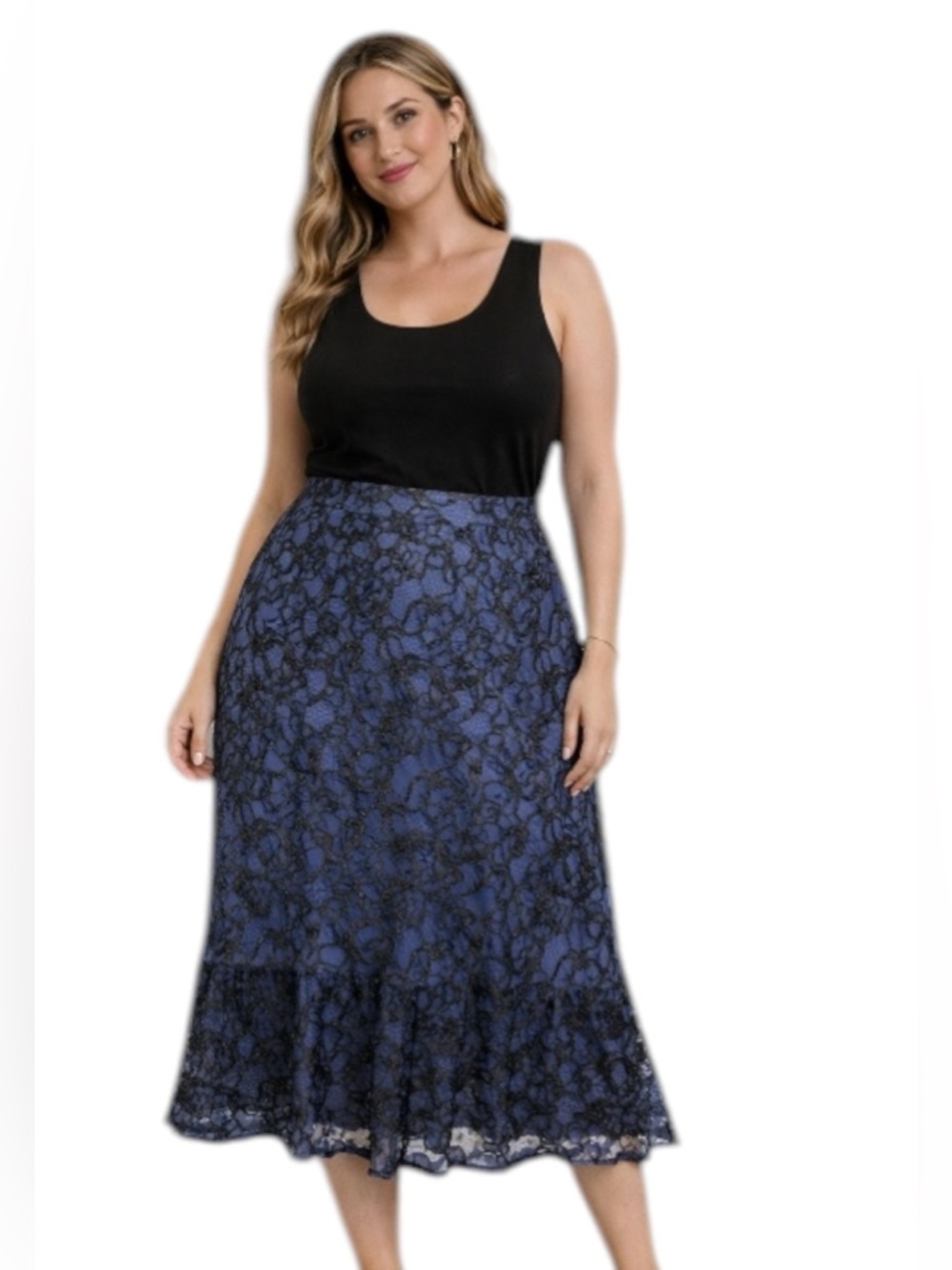 Lane Bryant Blue Lace Midi Skirt Size 22 Plus Size Elegant Flowy